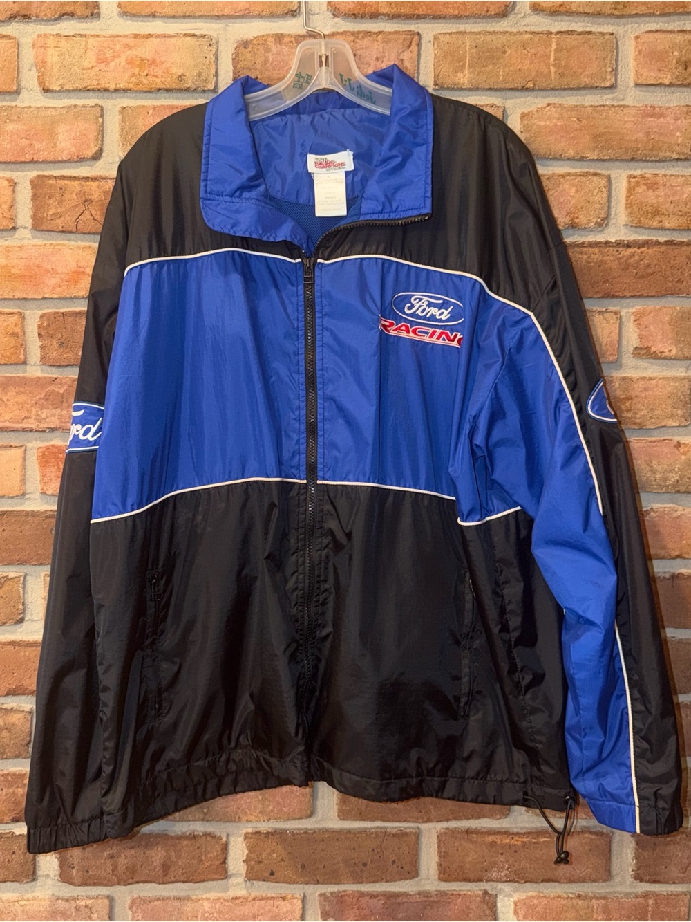 Vintage Ford Racing Windbreaker Jacket Black Blue Embroidered XL
